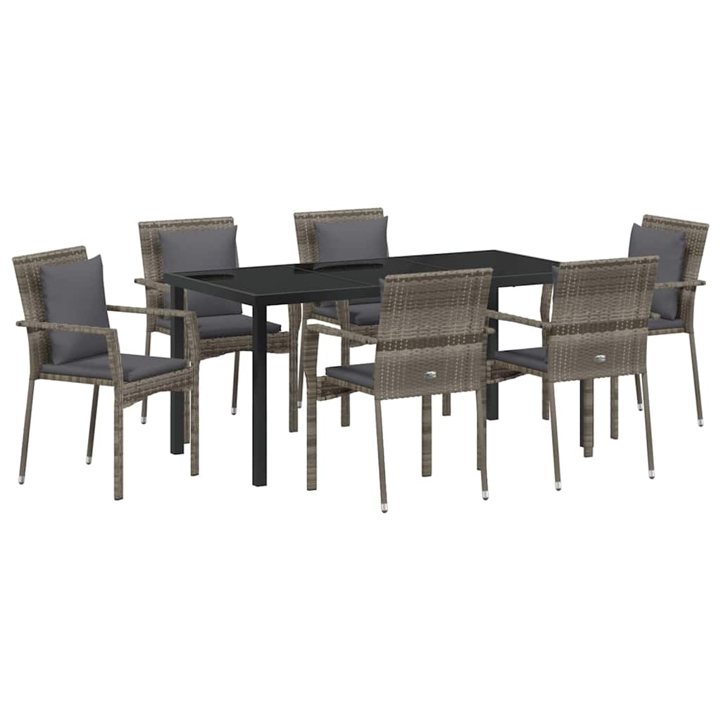 Have Spisebordssæt med pude 7 pcs Grå polyrattan