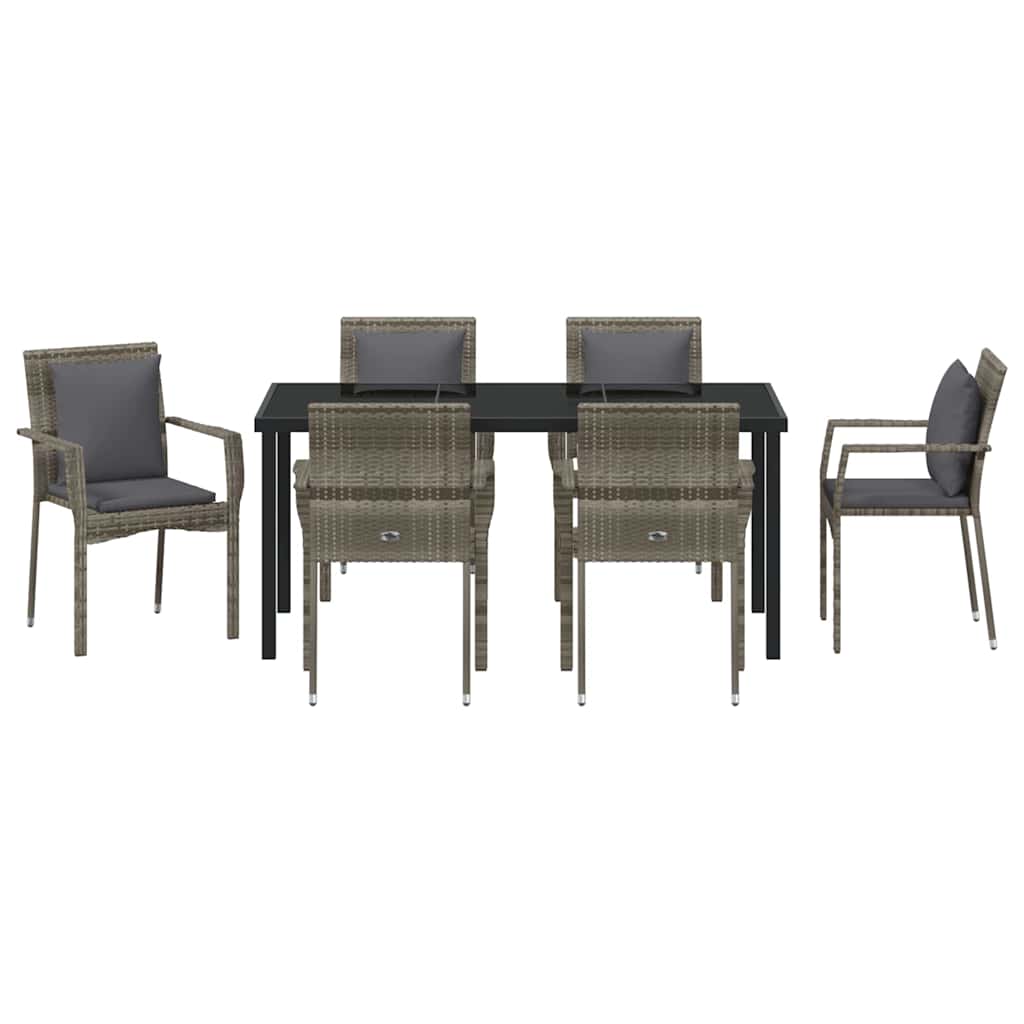 Have Spisebordssæt med pude 7 pcs Grå polyrattan