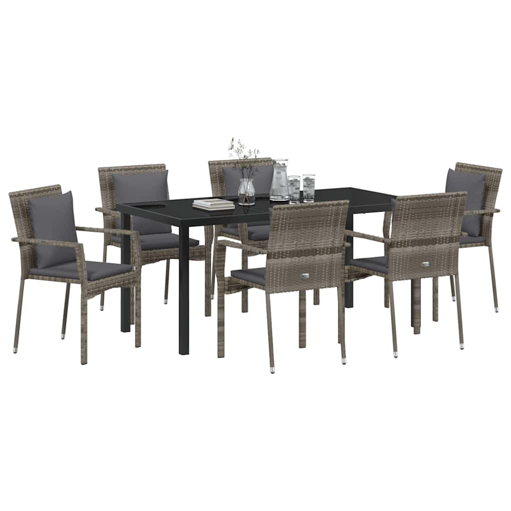 Have Spisebordssæt med pude 7 pcs Grå polyrattan