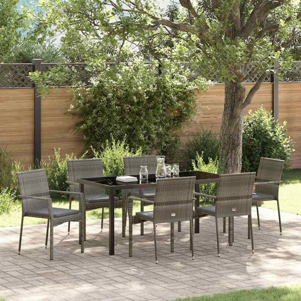 Have Spisebordssæt med pude 7 pcs Grå polyrattan