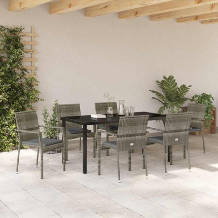 Have Spisebordssæt med pude 7 pcs Grå polyrattan