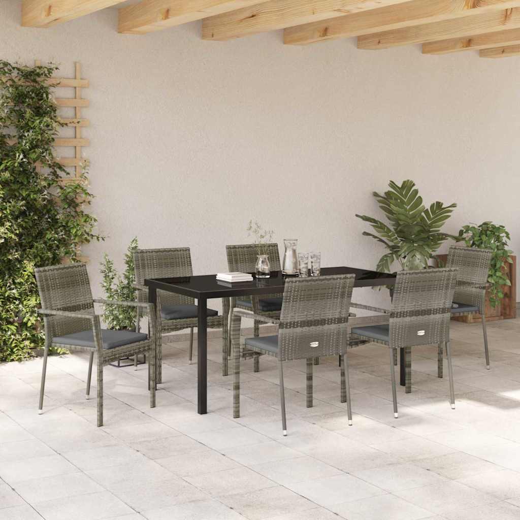 Have Spisebordssæt med pude 7 pcs Grå polyrattan
