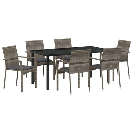 Have Spisebordssæt med pude 7 pcs Grå polyrattan