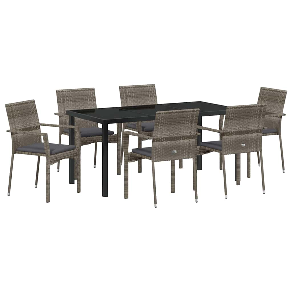Have Spisebordssæt med pude 7 pcs Grå polyrattan