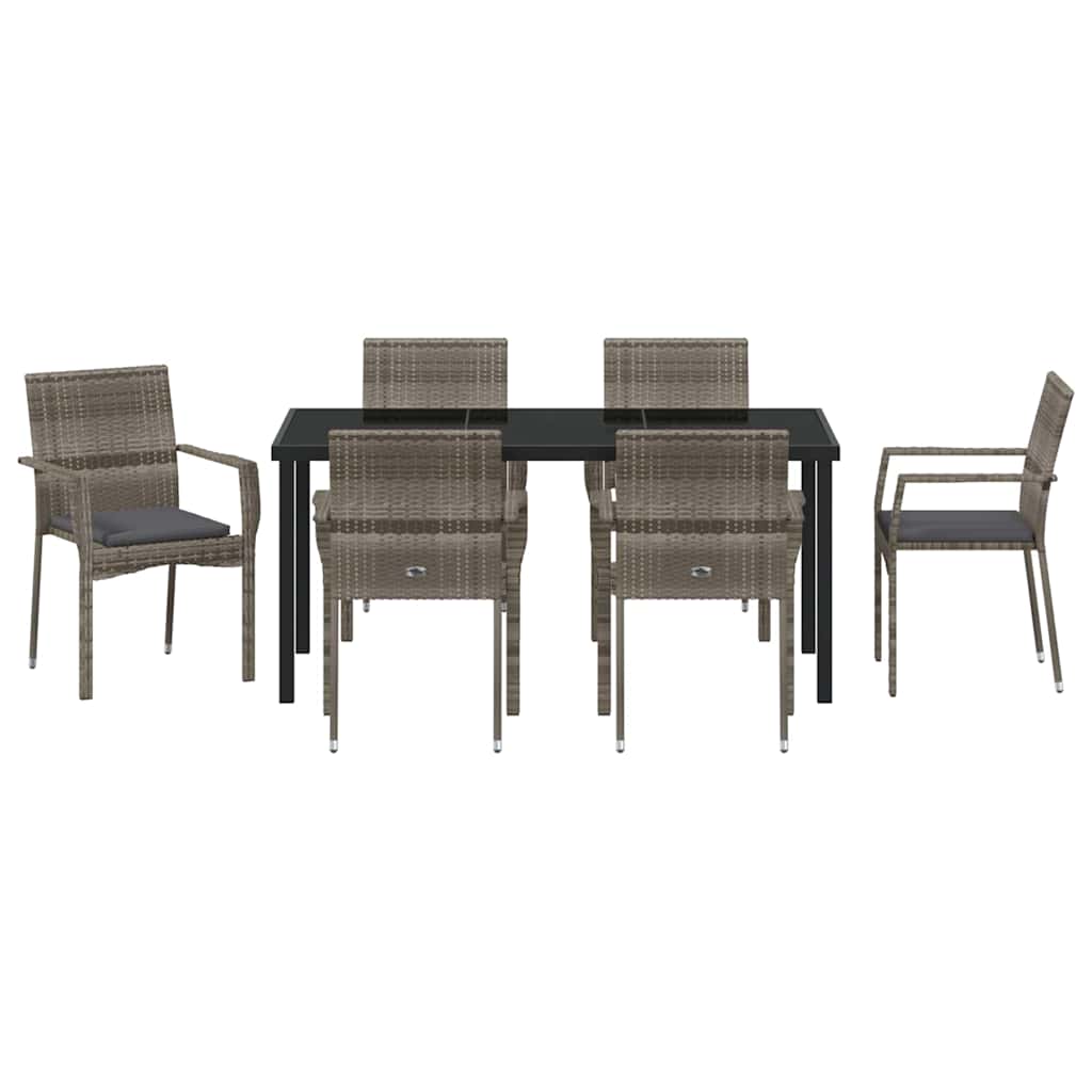 Have Spisebordssæt med pude 7 pcs Grå polyrattan