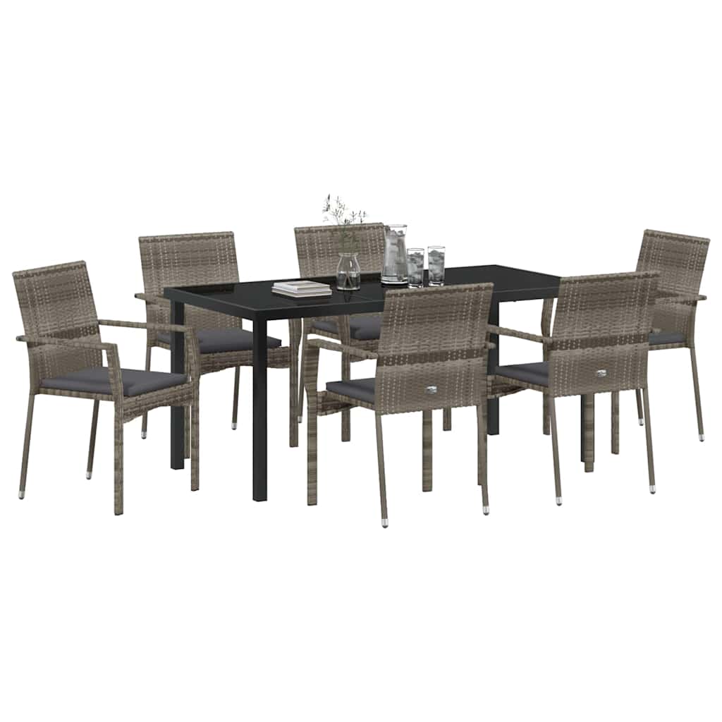 Have Spisebordssæt med pude 7 pcs Grå polyrattan