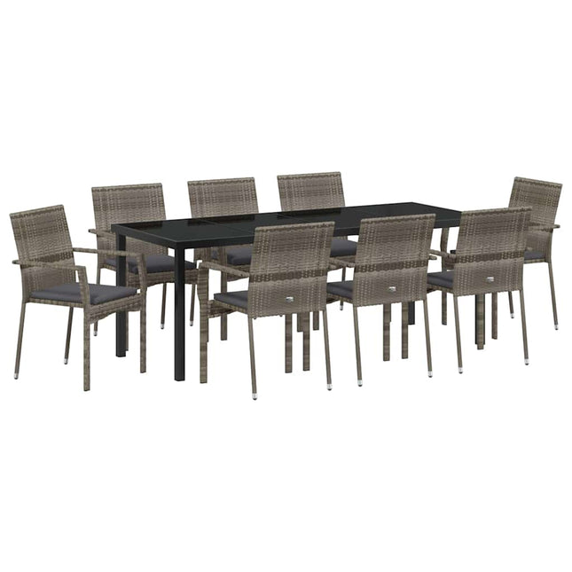 Have Spisebordssæt 9 stk. Grå polyrattan