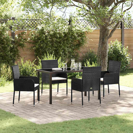 Have Spisebordssæt med pude 5 pcs Sort polyrattan