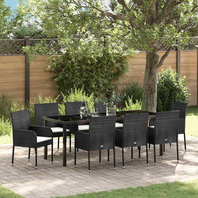 Have Spisebordssæt 9 stk. Sort polyrattan