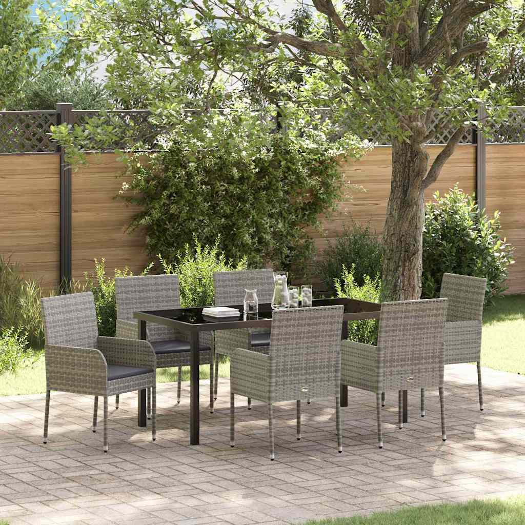 Have Spisebordssæt med pude 7 pcs Grå polyrattan