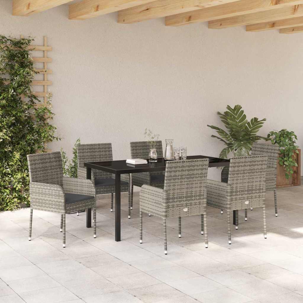 Have Spisebordssæt med pude 7 pcs Grå polyrattan