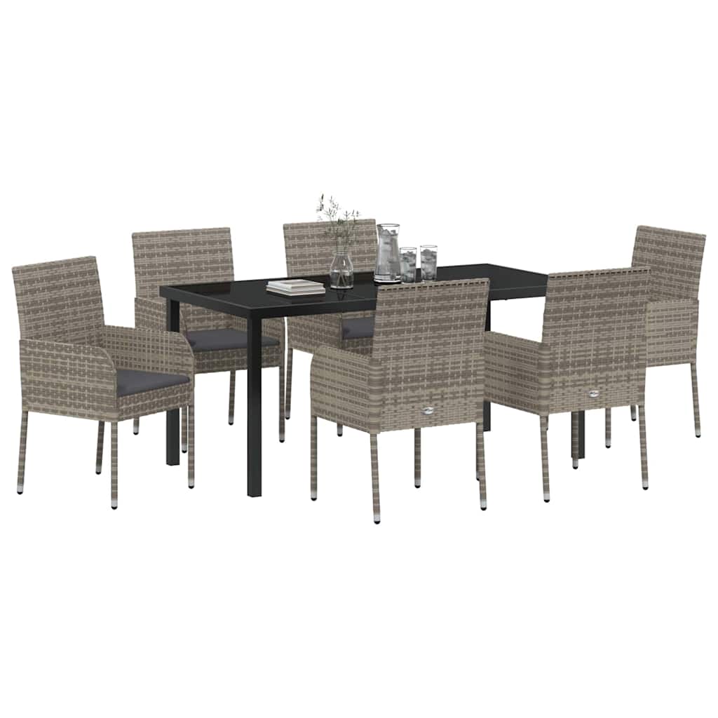 Have Spisebordssæt med pude 7 pcs Grå polyrattan