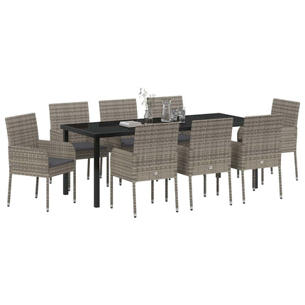 Have Spisebordssæt med pude 9 pcs Grå polyrattan