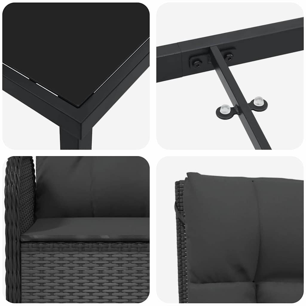 Have Spisebordssæt med pude 5 pcs Sort polyrattan