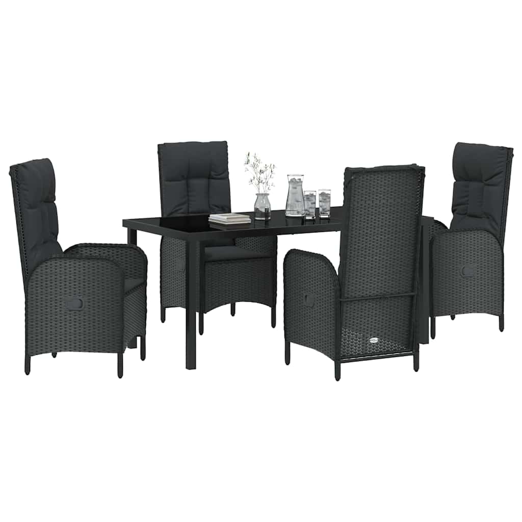 Have Spisebordssæt med pude 5 pcs Sort polyrattan