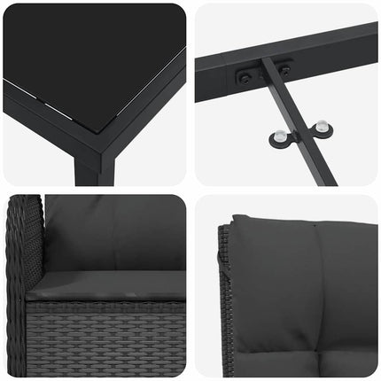 Have Spisebordssæt med pude 7 pcs Sort polyrattan