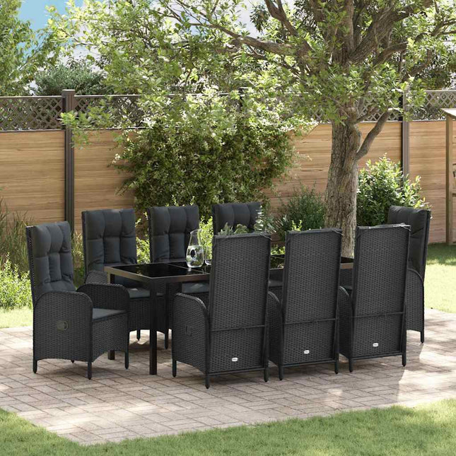 Have Spisebordssæt 9 stk. Sort polyrattan