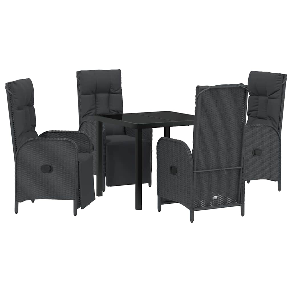 Have Spisebordssæt med pude 5 pcs Sort polyrattan