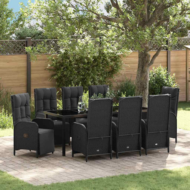 Have Spisebordssæt 9 stk. Sort polyrattan