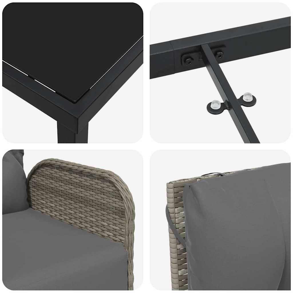 Have Spisebordssæt med pude 7 pcs Grå polyrattan
