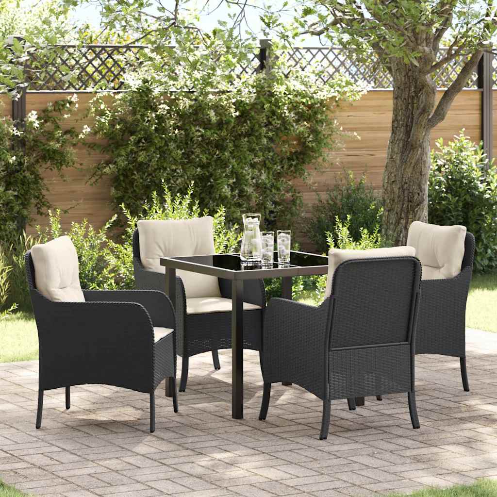Have Spisebordssæt med pude 5 pcs Sort polyrattan