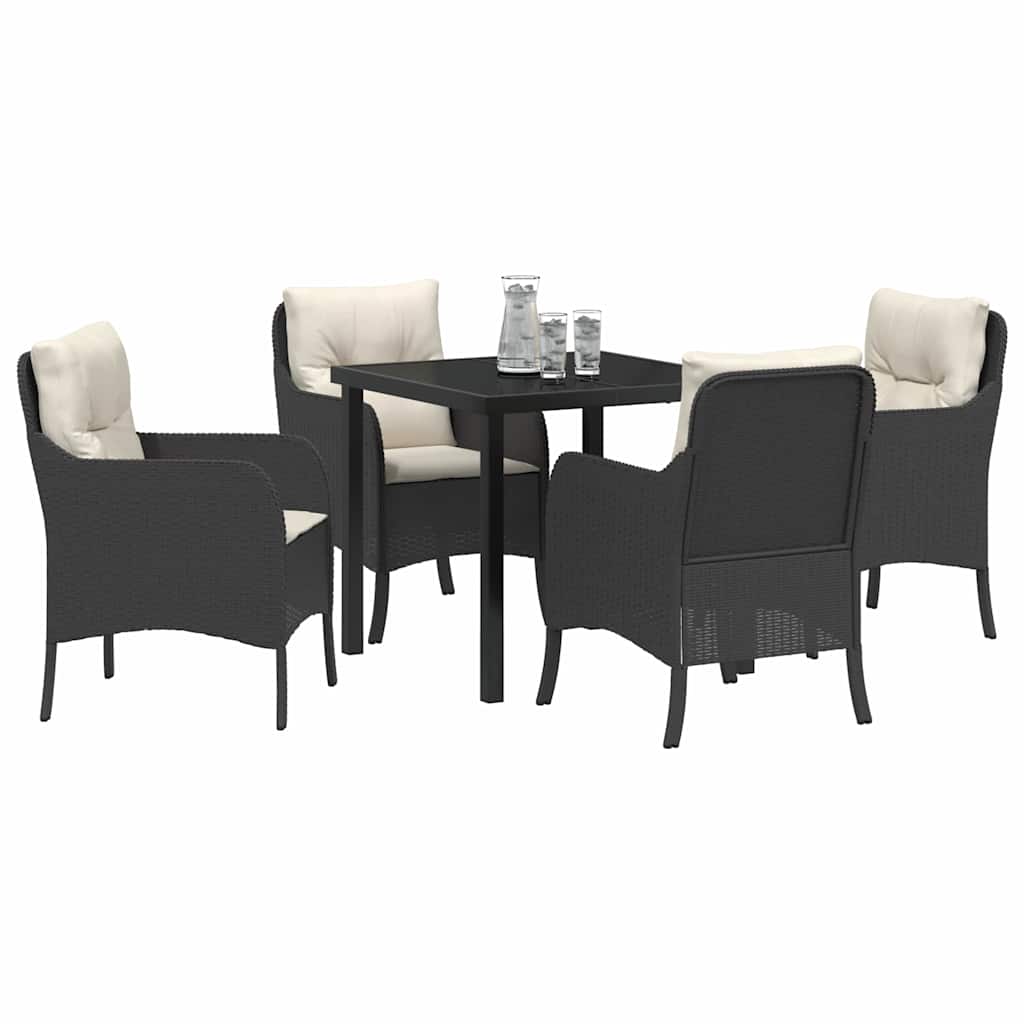 Have Spisebordssæt med pude 5 pcs Sort polyrattan