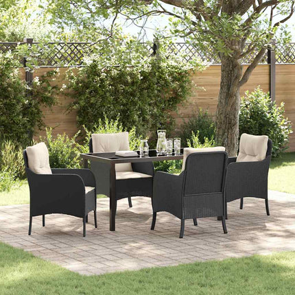 Have Spisebordssæt med pude 5 pcs Sort polyrattan
