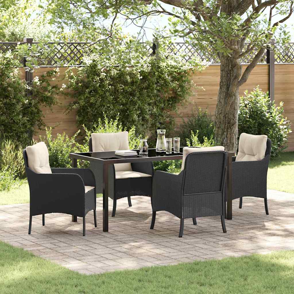 Have Spisebordssæt med pude 5 pcs Sort polyrattan