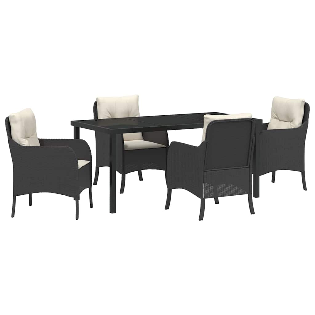 Have Spisebordssæt med pude 5 pcs Sort polyrattan