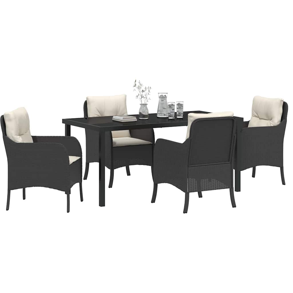 Have Spisebordssæt med pude 5 pcs Sort polyrattan