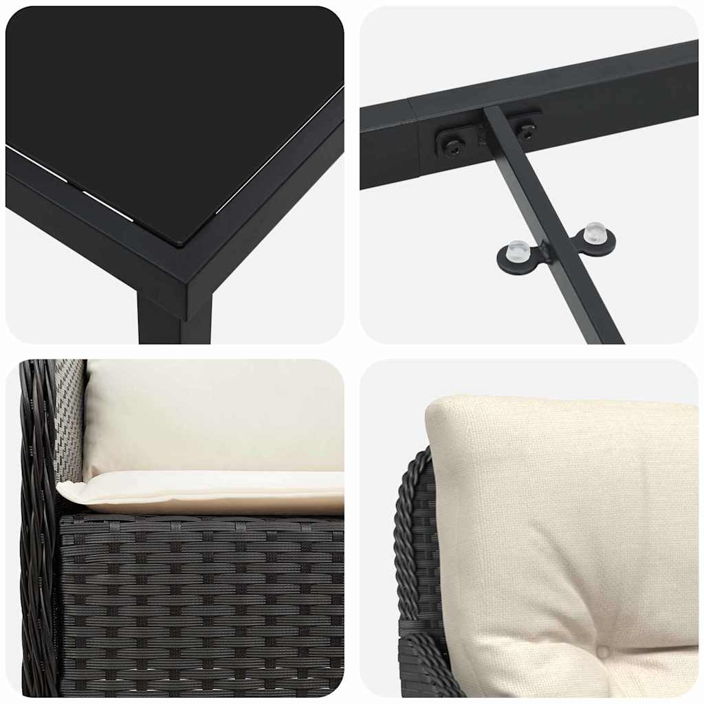 Have Spisebordssæt med pude 7 pcs Sort polyrattan
