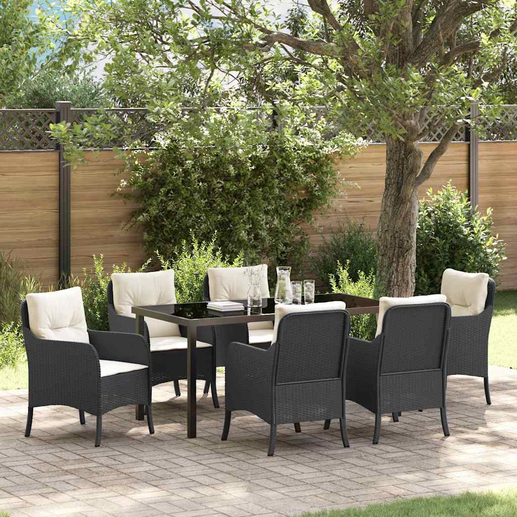 Have Spisebordssæt med pude 7 pcs Sort polyrattan