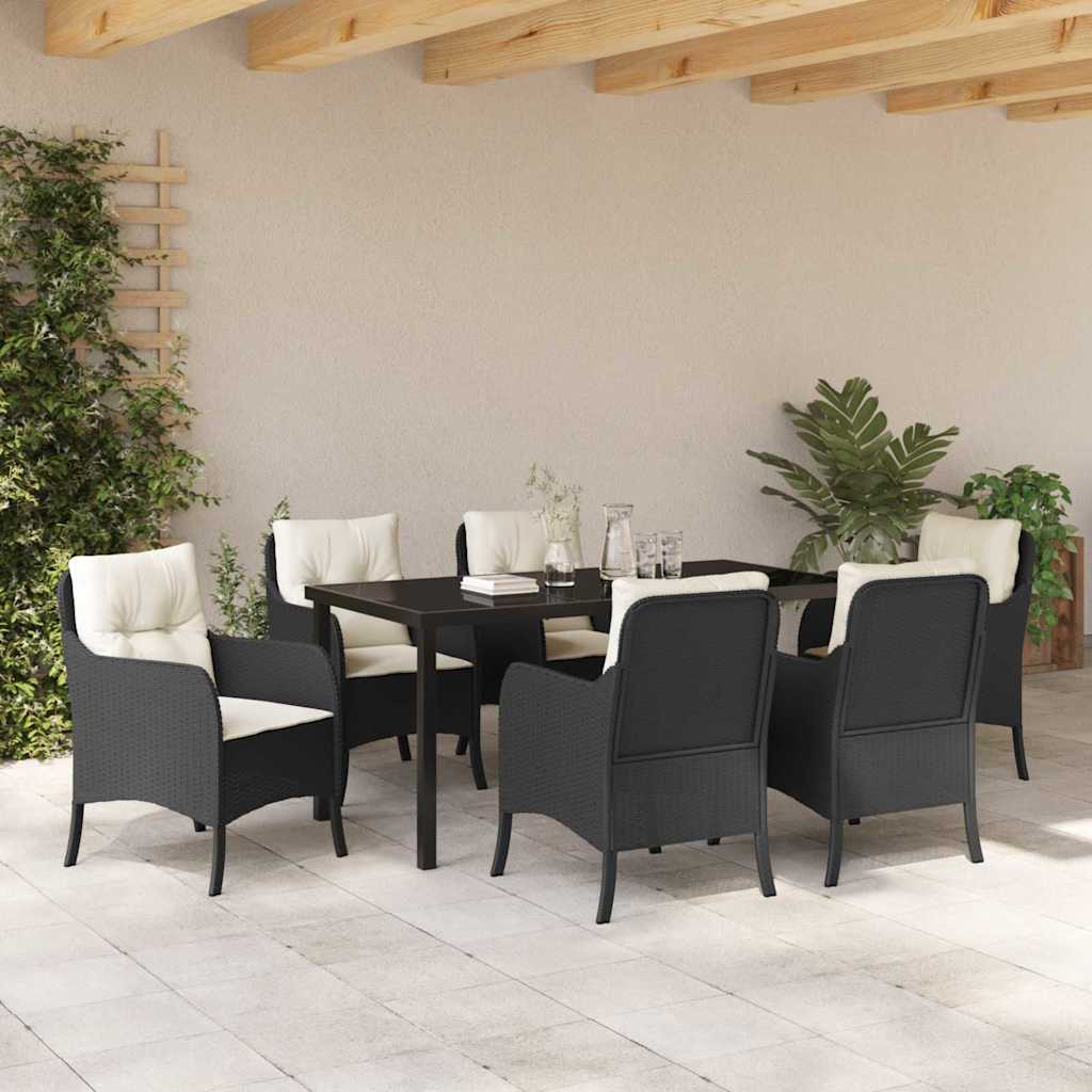 Have Spisebordssæt med pude 7 pcs Sort polyrattan