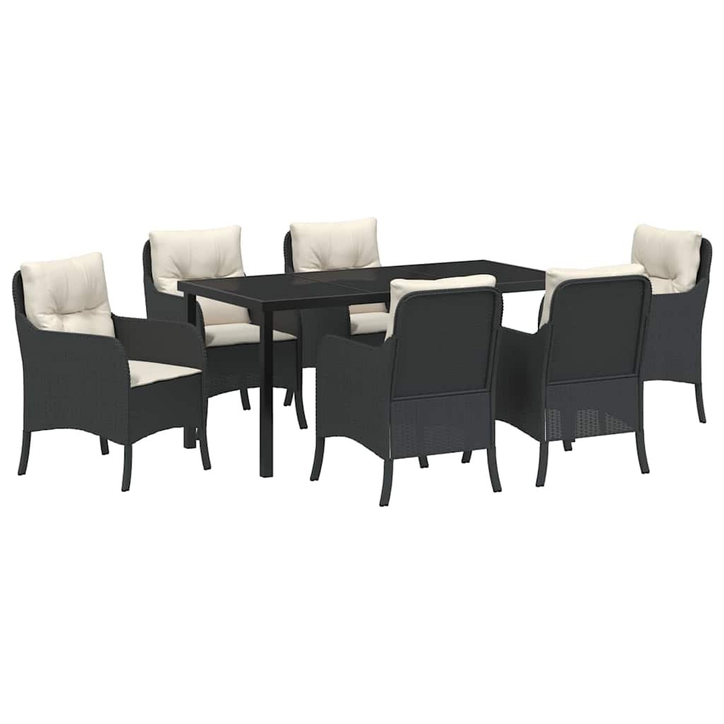 Have Spisebordssæt med pude 7 pcs Sort polyrattan