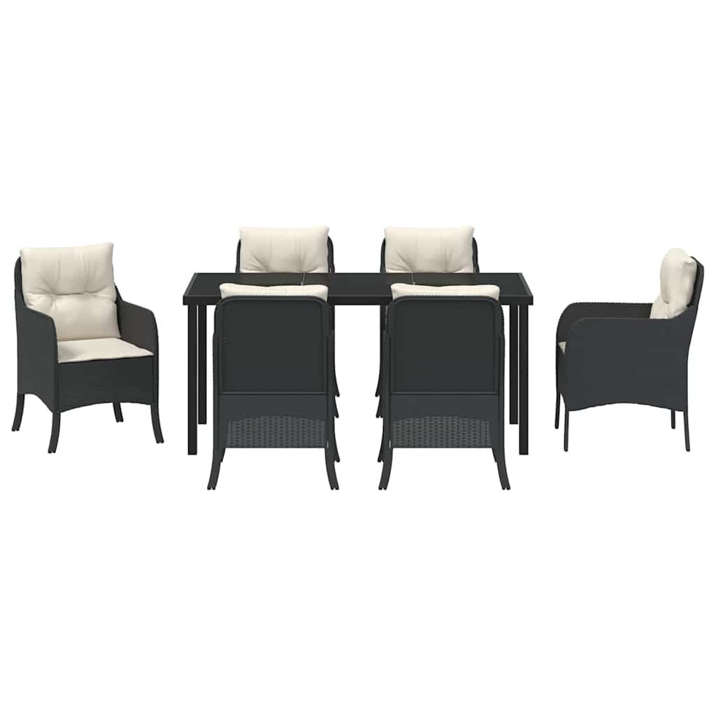 Have Spisebordssæt med pude 7 pcs Sort polyrattan