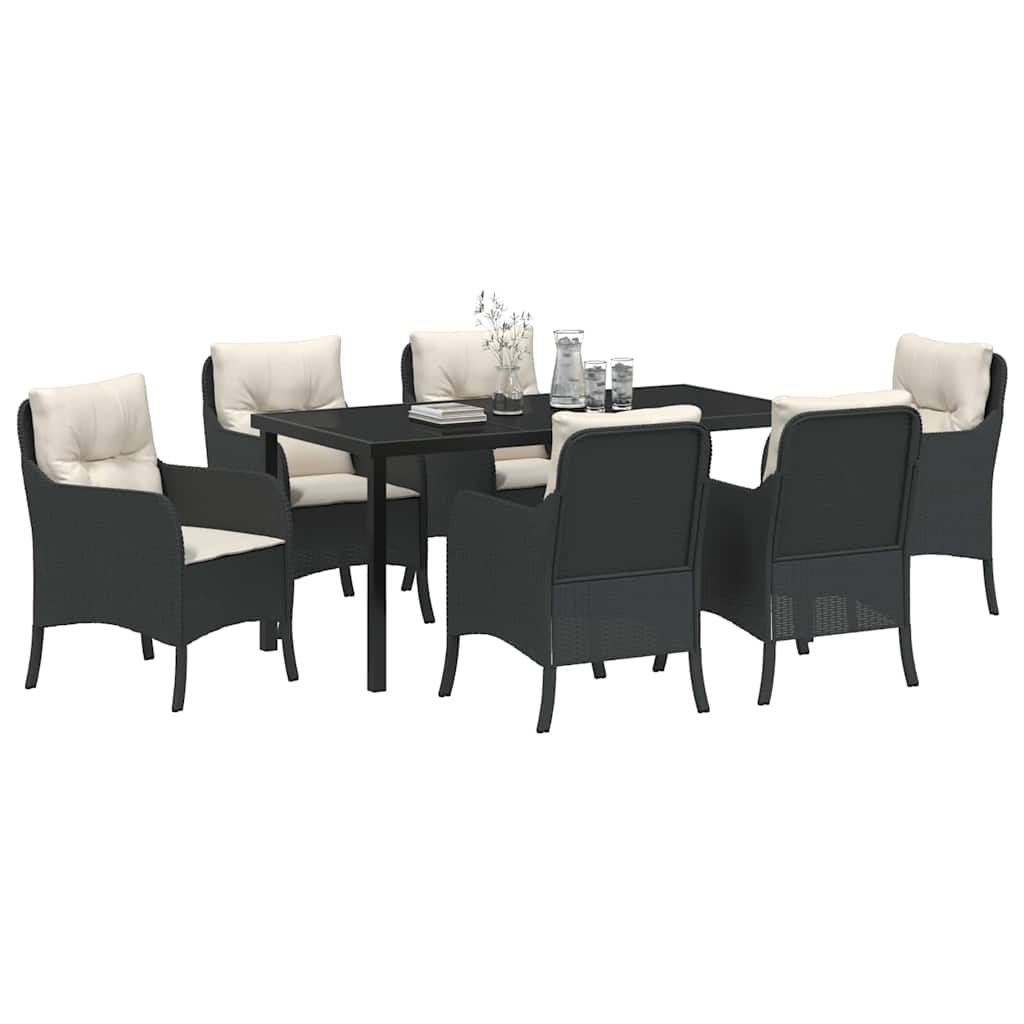 Have Spisebordssæt med pude 7 pcs Sort polyrattan