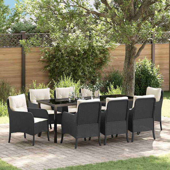 Have Spisebordssæt 9 stk. Sort polyrattan
