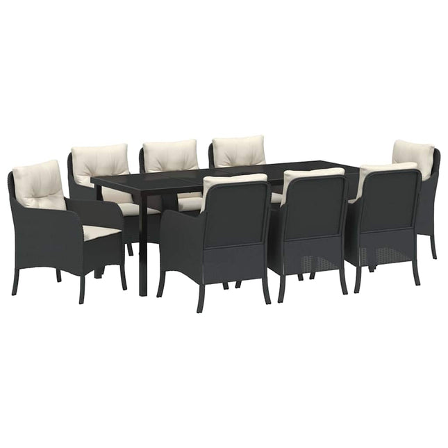 Have Spisebordssæt 9 stk. Sort polyrattan
