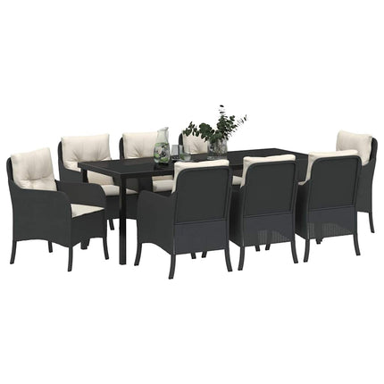 Have Spisebordssæt med pude 9 pcs Sort polyrattan