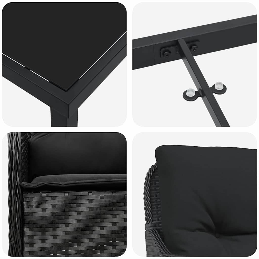 Have Spisebordssæt med pude 5 pcs Sort polyrattan
