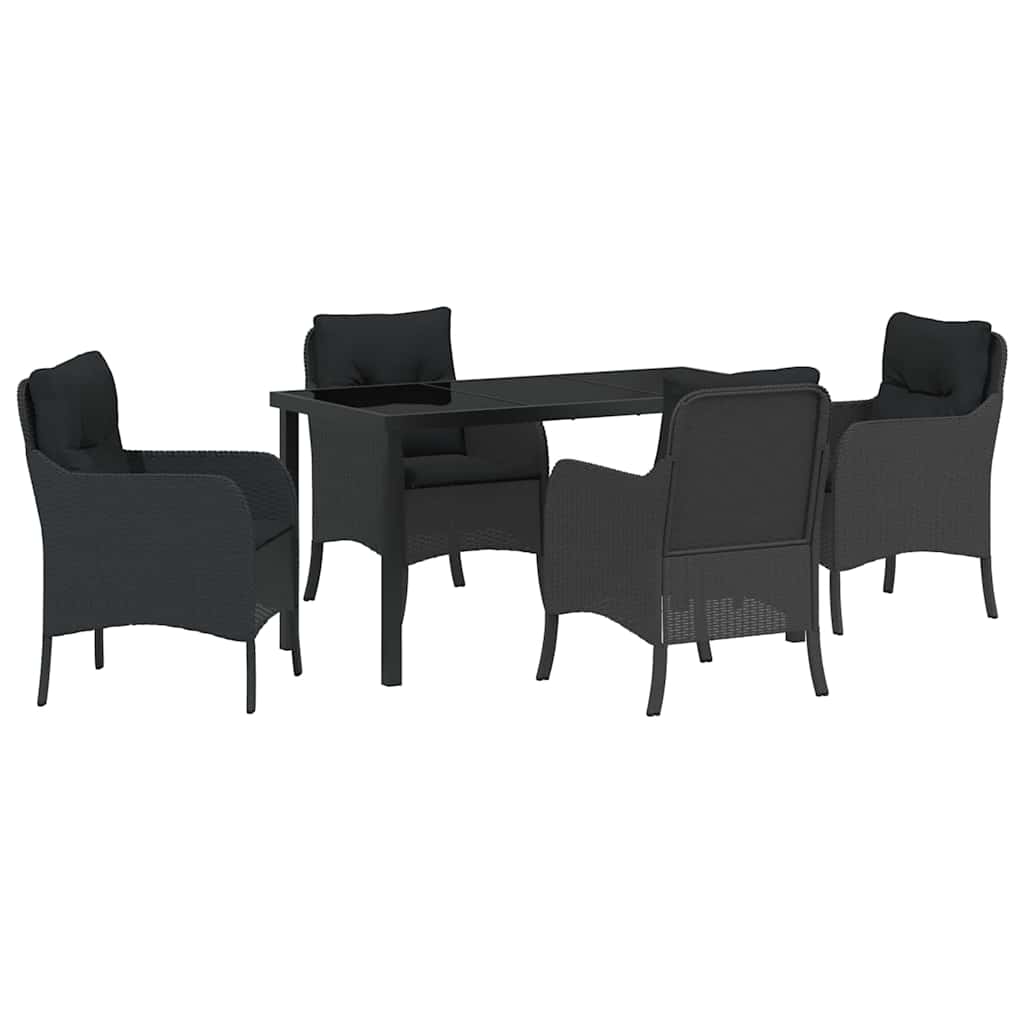 Have Spisebordssæt med pude 5 pcs Sort polyrattan