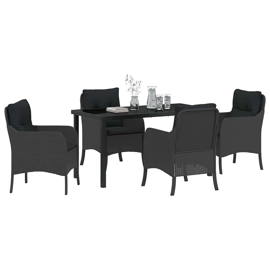 Have Spisebordssæt med pude 5 pcs Sort polyrattan