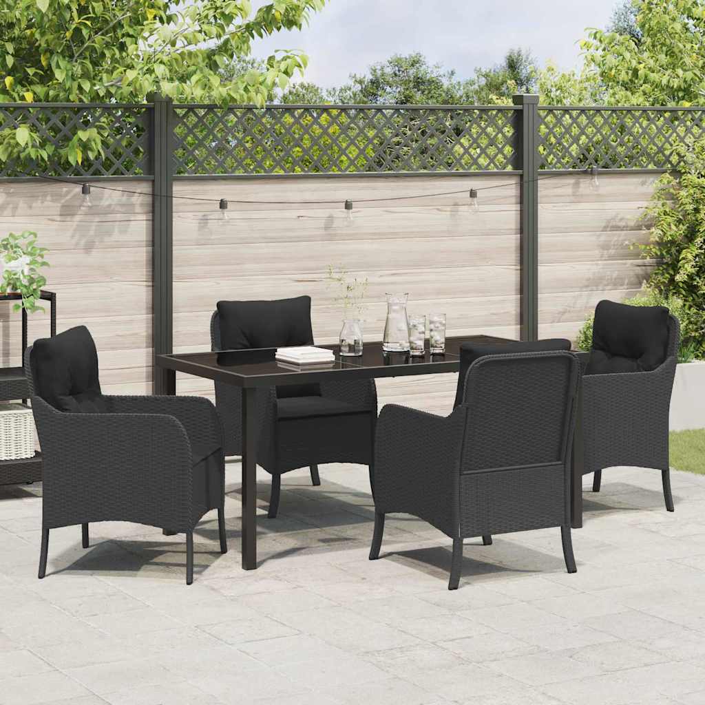 Have Spisebordssæt med pude 5 pcs Sort polyrattan