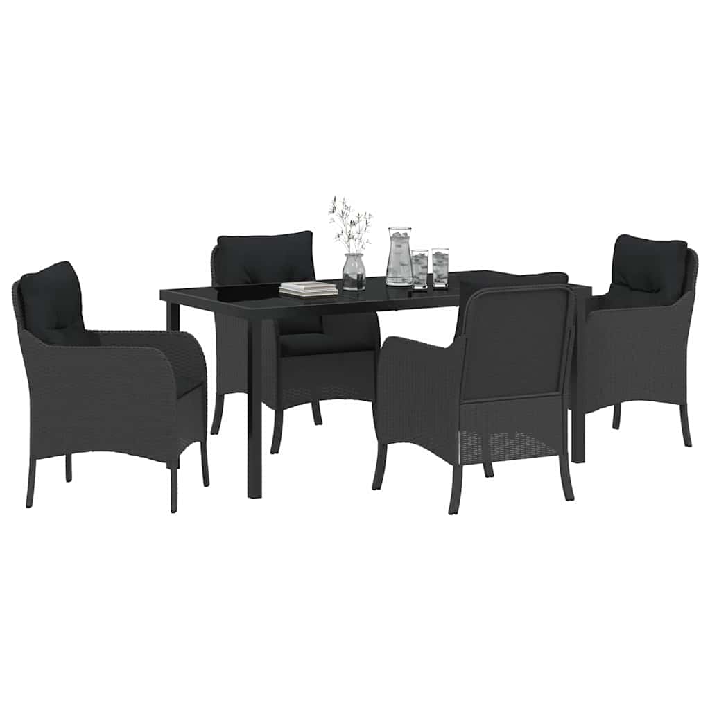 Have Spisebordssæt med pude 5 pcs Sort polyrattan