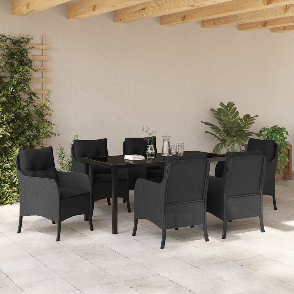 Have Spisebordssæt med pude 7 pcs Sort polyrattan