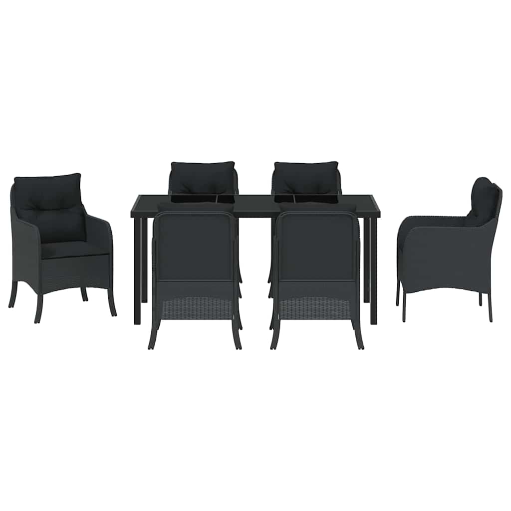 Have Spisebordssæt med pude 7 pcs Sort polyrattan