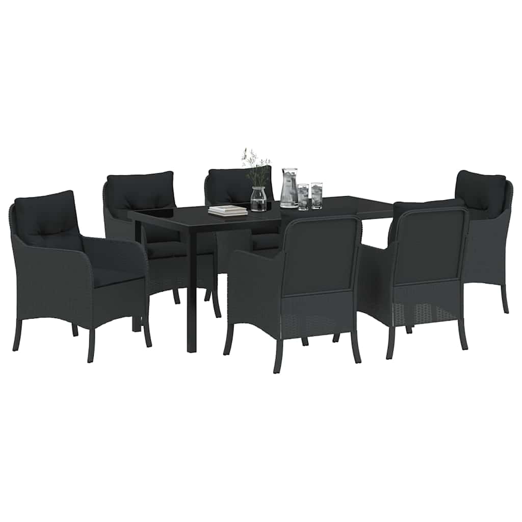 Have Spisebordssæt med pude 7 pcs Sort polyrattan
