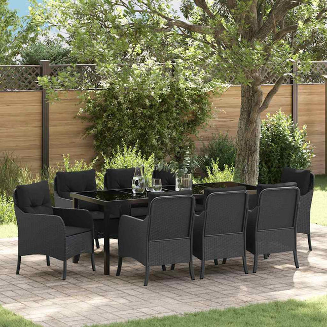 Have Spisebordssæt 9 stk. Sort polyrattan
