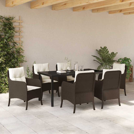 Have Spisebordssæt med pude 7 pcs Brun polyrattan