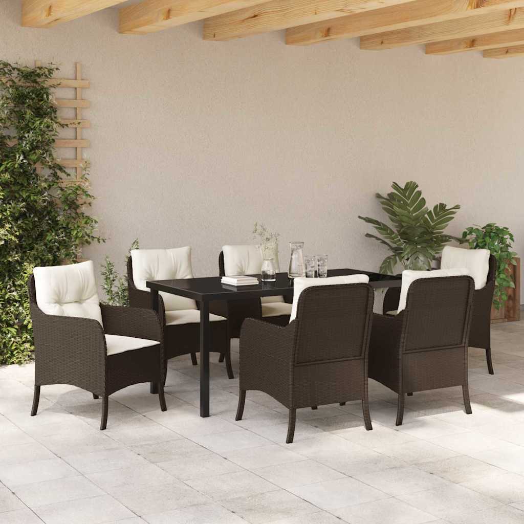 Have Spisebordssæt med pude 7 pcs Brun polyrattan
